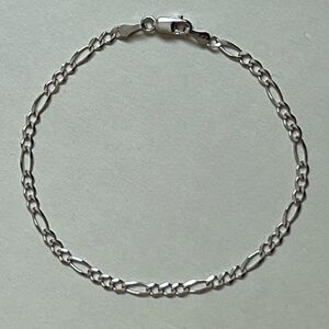 14k real white gold figaro concave bracelet | Birthday Gift | Real Gold jewelry